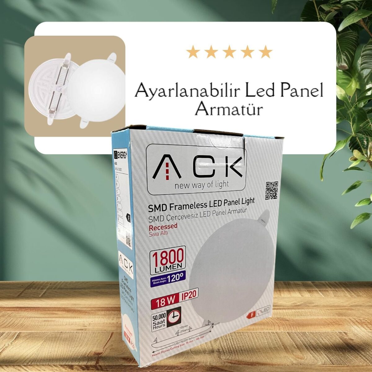 ACK 18W Cercevesız Yuvarlak Led Panel 6500K Ayarlanabılır - Sıva Altı AP10-01830 - Görsel 2