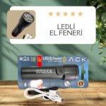 ACK Led Fener 1W Siyah Gövde 30Cm Mikro Usb Kablolu AC06-00231