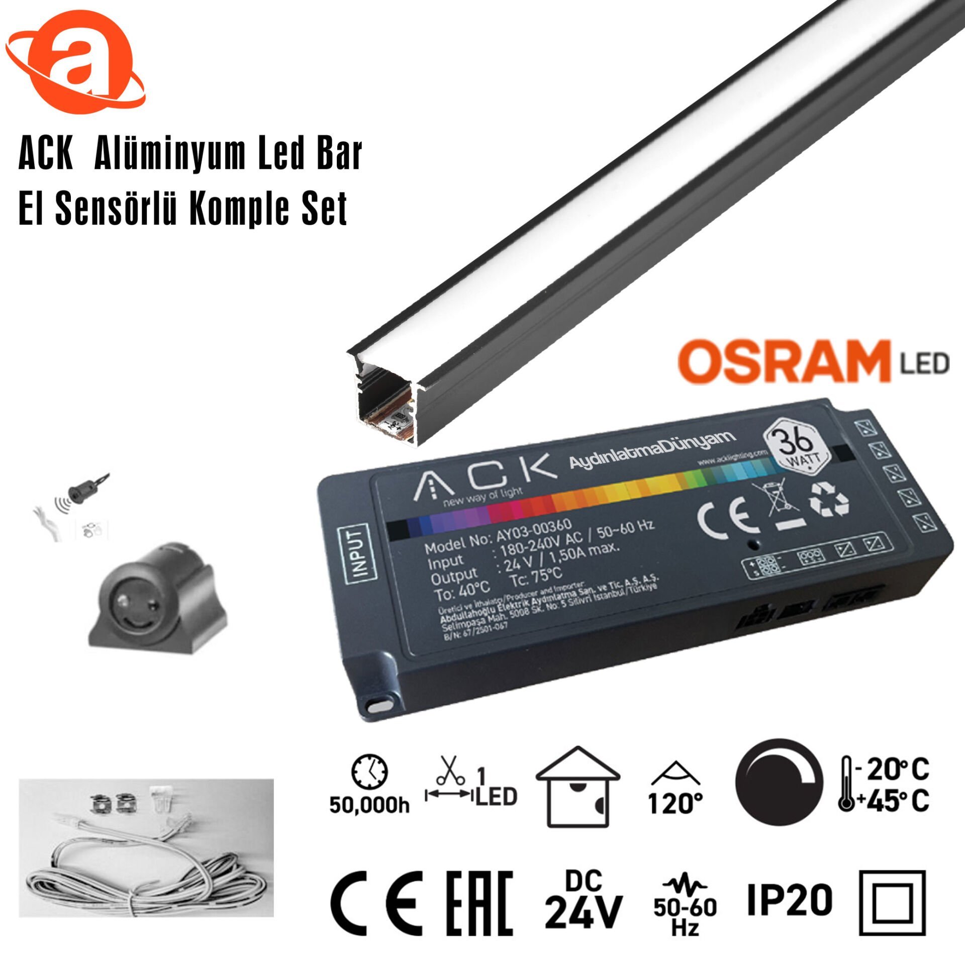 ack-ab01-03233-24v-aluminyum-led-bar-6500k-3mt-el-komple-set ACK AB01-03233 24V Alüminyum Led Bar 6500K 3Mt  El Sensörlü Komple Set - Görsel 1