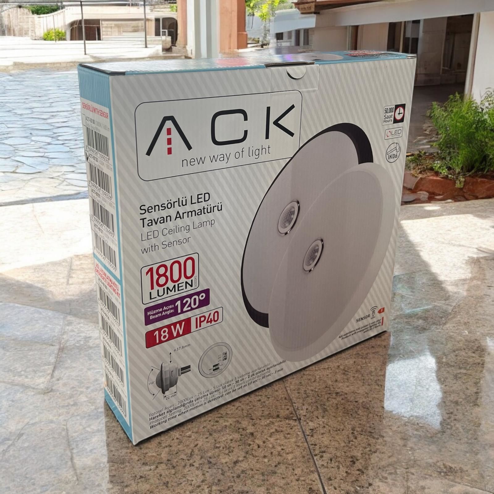 ack-ac17-00130-18w-6500k-beyaz-sensorlu-led-tavan-armaturu ACK 18W 6500K Sensorlu Led Tavan Armaturu AC17-00130 - Görsel 1