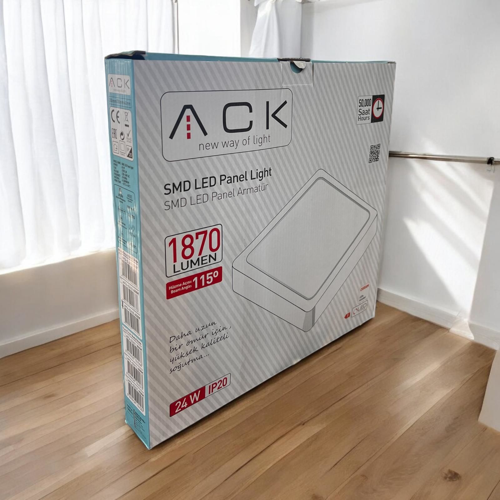 ack-ap04-02430-6500k-beyaz-24w-beyaz-kasa-siva-ustu-kare-30x30-led-panel ACK AP04-02430 6500K Beyaz 24W Beyaz Kasa Sıva Üstü Kare 30x30 Led Panel - Görsel 1