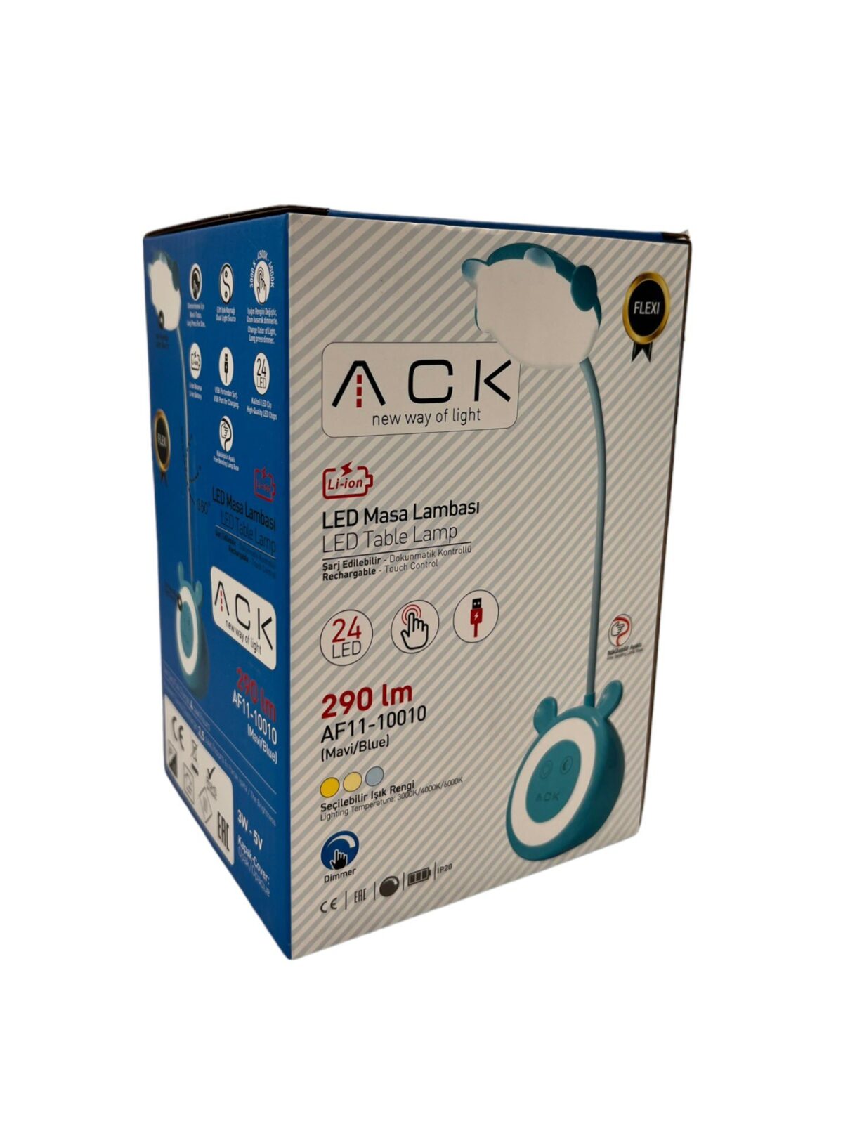 ACK Şarjlı Dokunmatik Dimli Mavi Gövde  Led Masa Lambası 3W Ip20 AF11-10010 - Görsel 2