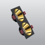 ACK Siyah Çift Kare Çerçeve / Gold Reflektör Sıva Altı Spotlıght AH03-07311