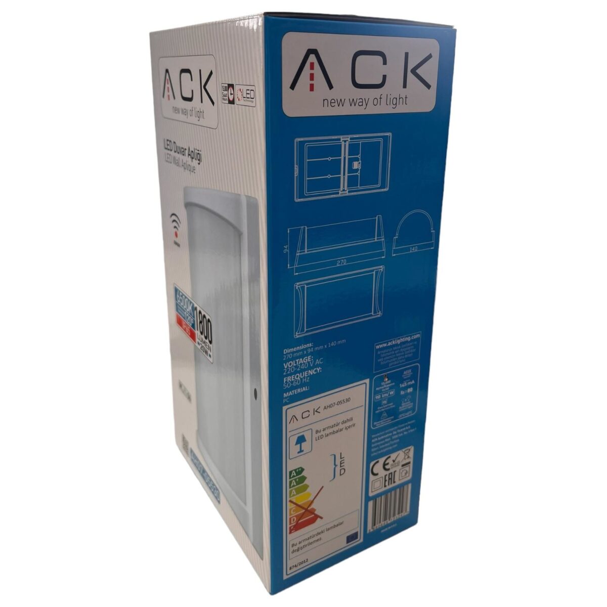 ACK 20W Sensörlü Led Duvar Apliği Beyaz 6500K Ip65 AH07-05530 - Görsel 2