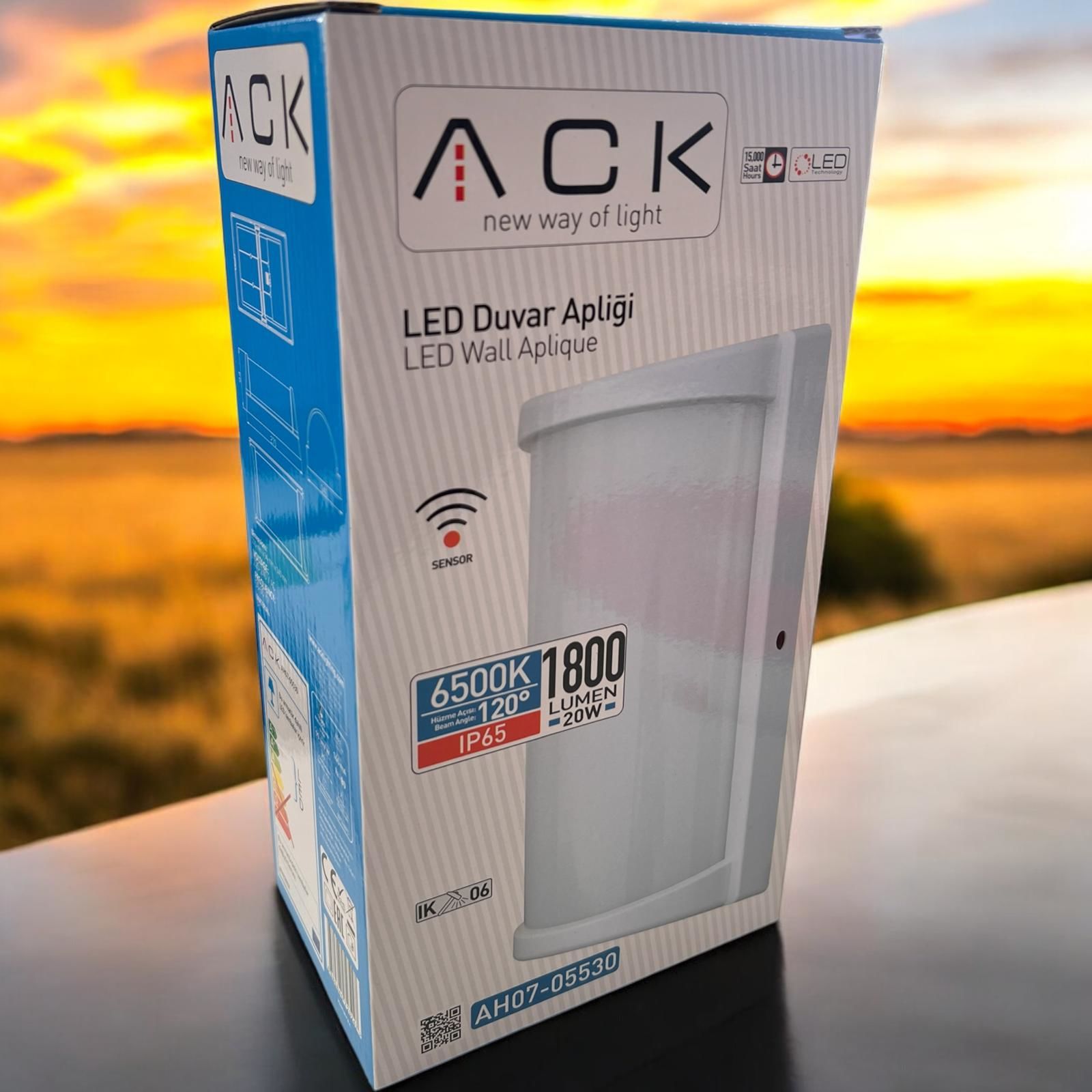 ah07-05530-1 ACK 20W Sensörlü Led Duvar Apliği Beyaz 6500K Ip65 AH07-05530 - Görsel 1