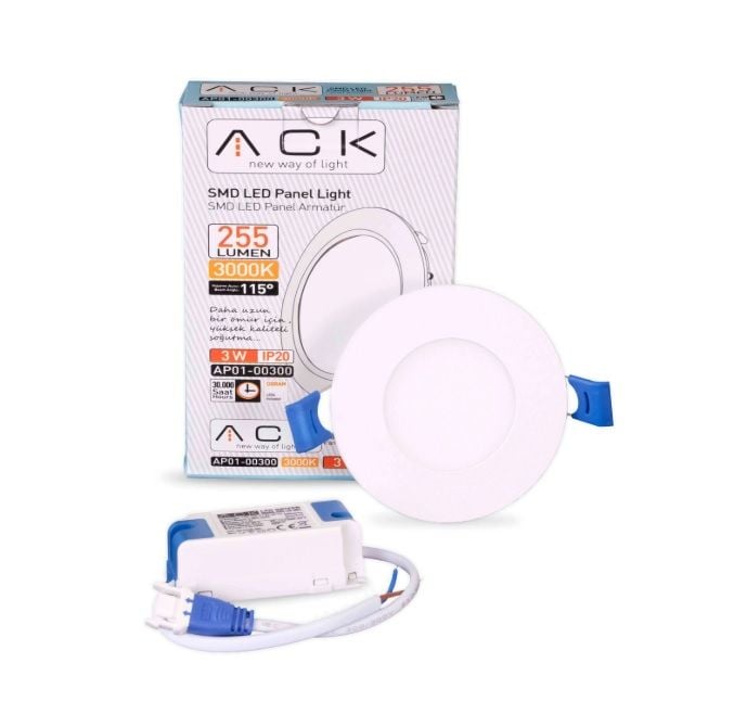 ap01-00300-ack-3w-panel-led-gunisigi-renk ACK 3W Beyaz 3000K Sıva Altı Yuvarlak Led Panel AP01-00300 - Görsel 1