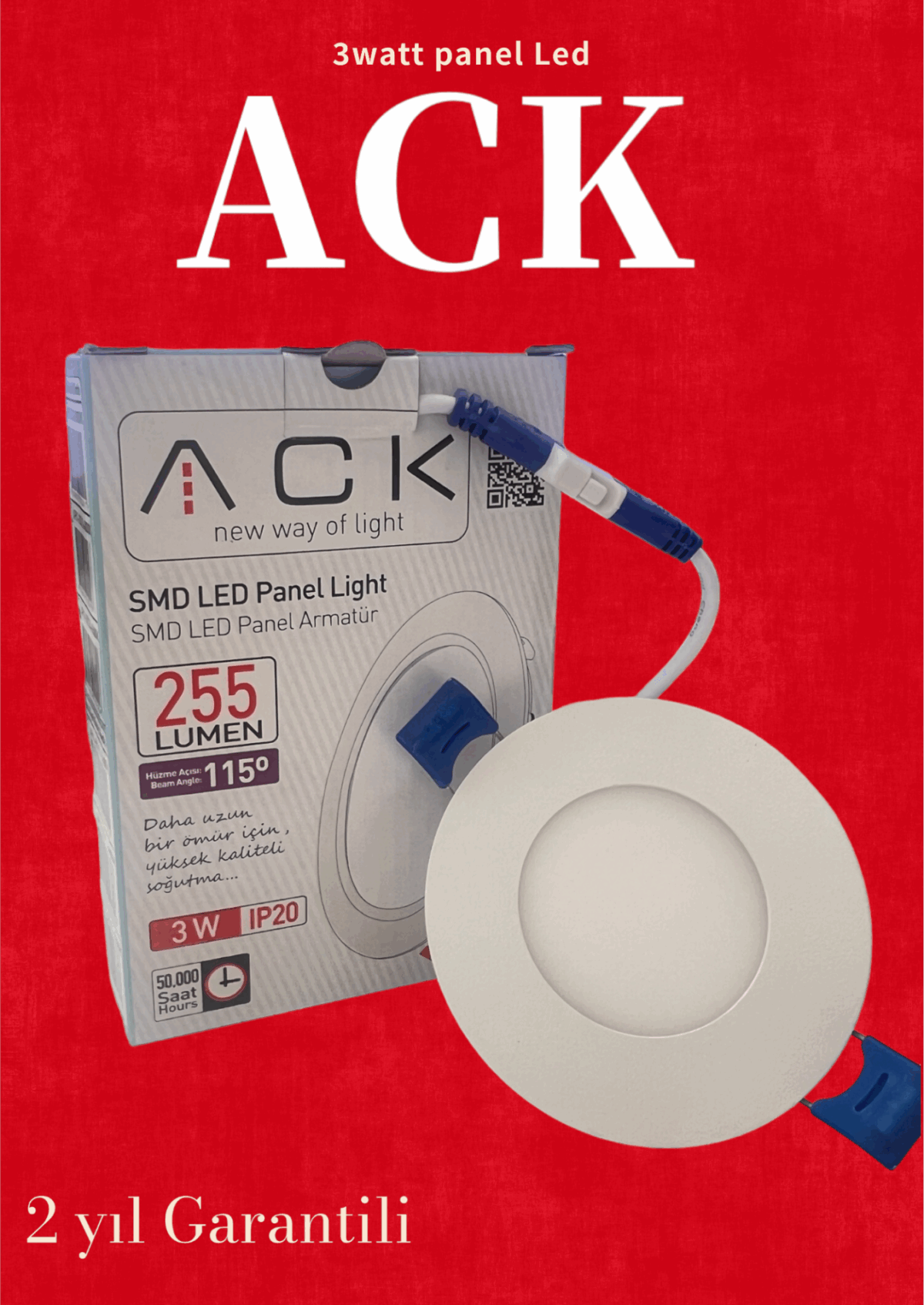 ACK 3W Beyaz 6500K Sıva Altı Yuvarlak Led Panel AP01-00330 - Görsel 3