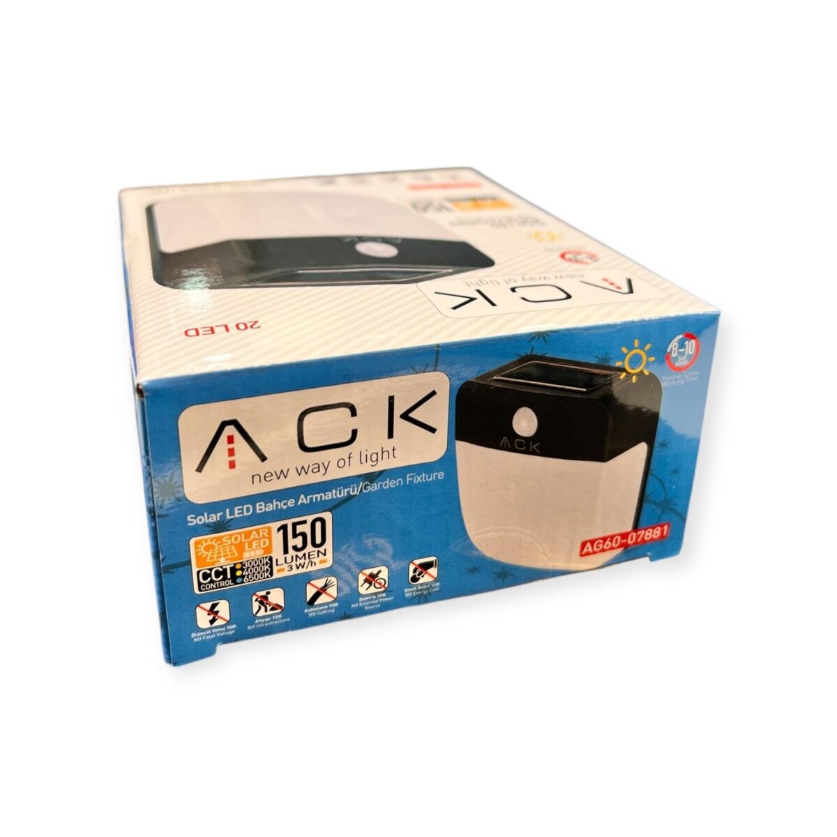 ACK Solar Led Sensörlü / Fotoselli Aplik 150Lm Abs+Ps Gövdeli Ip54 AG60-07881 - Görsel 5